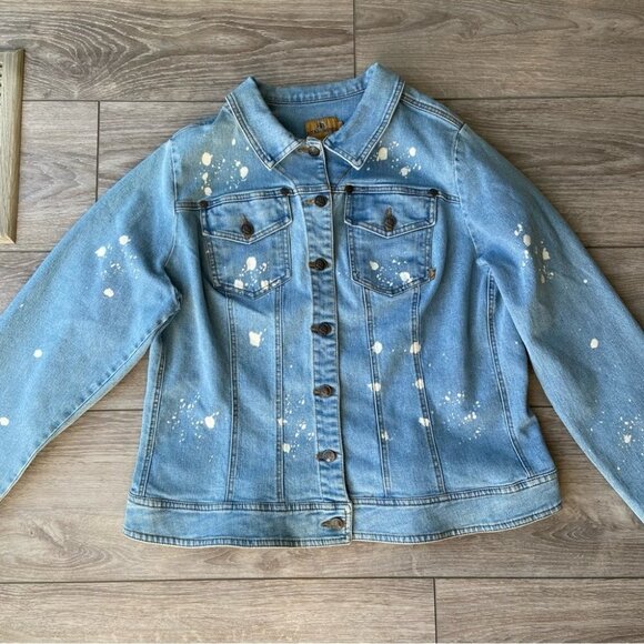 Royal Bones Paint Splatter Stretch Trucker Denim Jean  Jacket - Picture 4 of 15